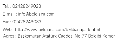 Beldiana Park Hotel telefon numaralar, faks, e-mail, posta adresi ve iletiim bilgileri